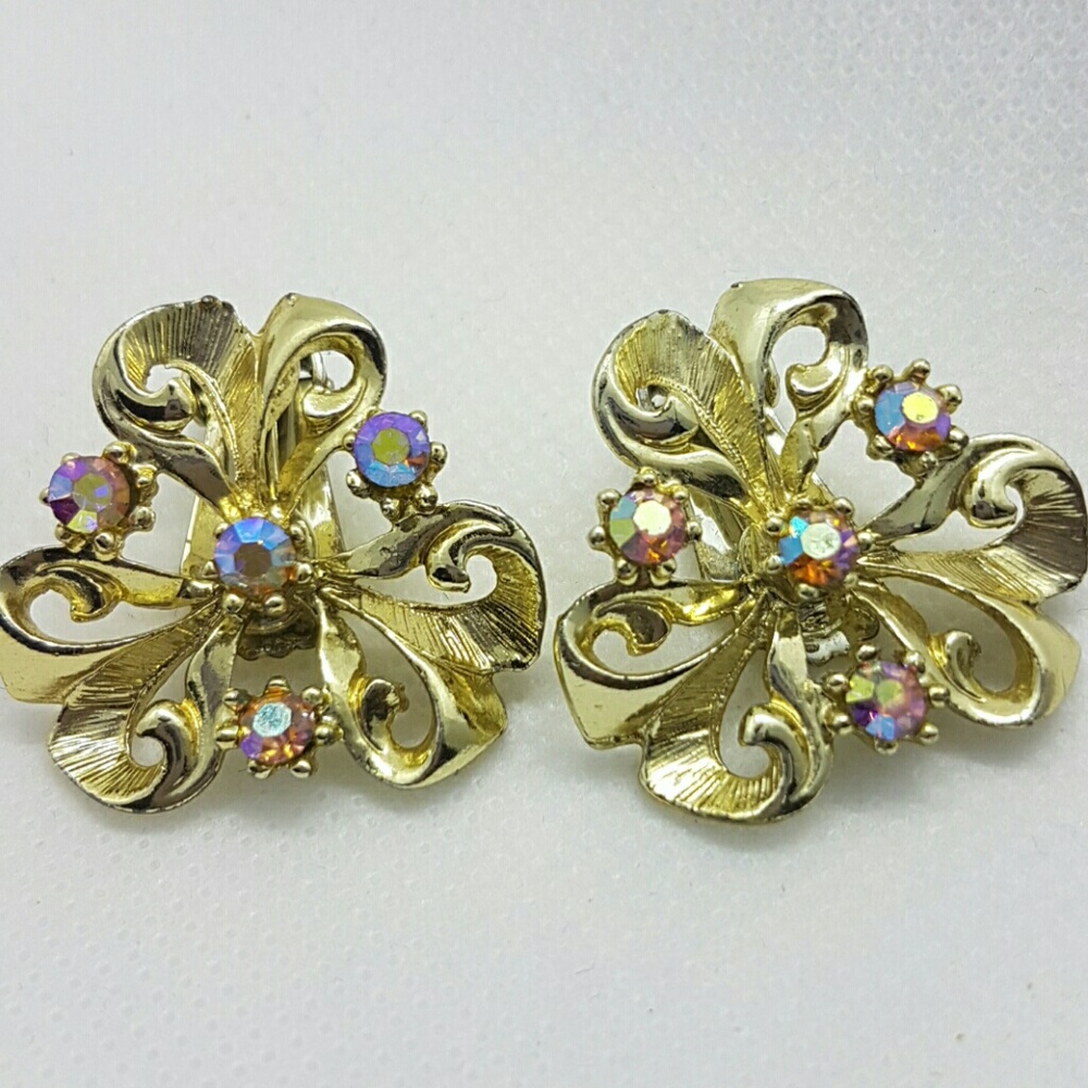Vintage Aurora Borealis clip-on earrings